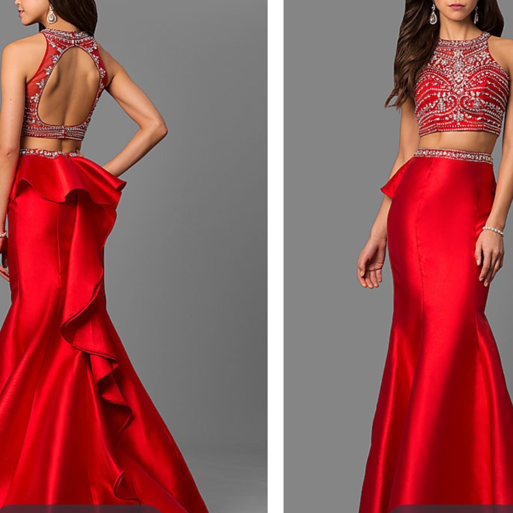 Beautiful Red Bedazzled 2 Piece Formal Dress
